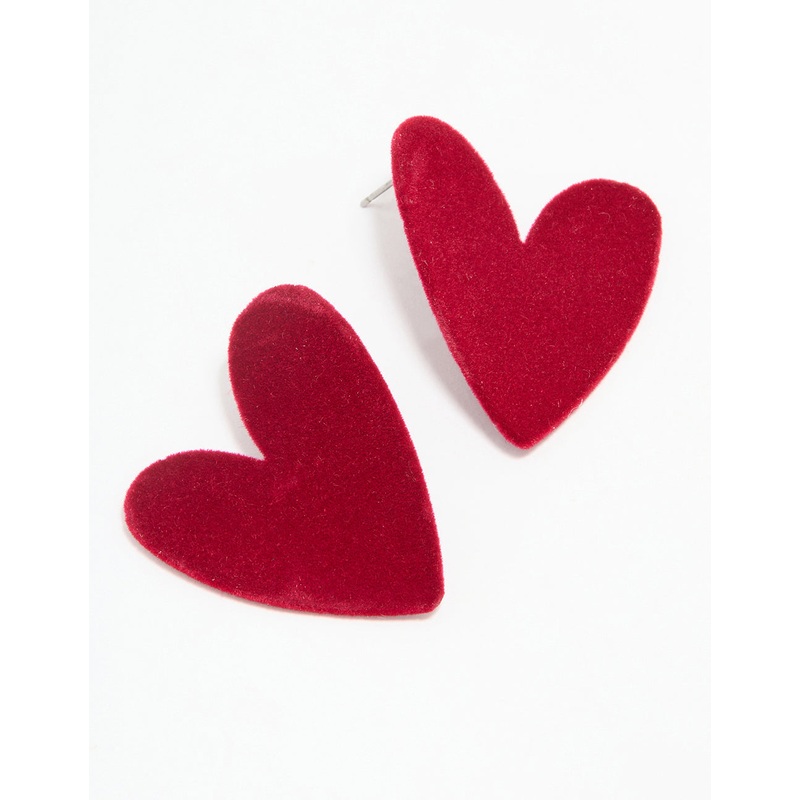 Red Coated Metal Flecked Heart Stud Earrings