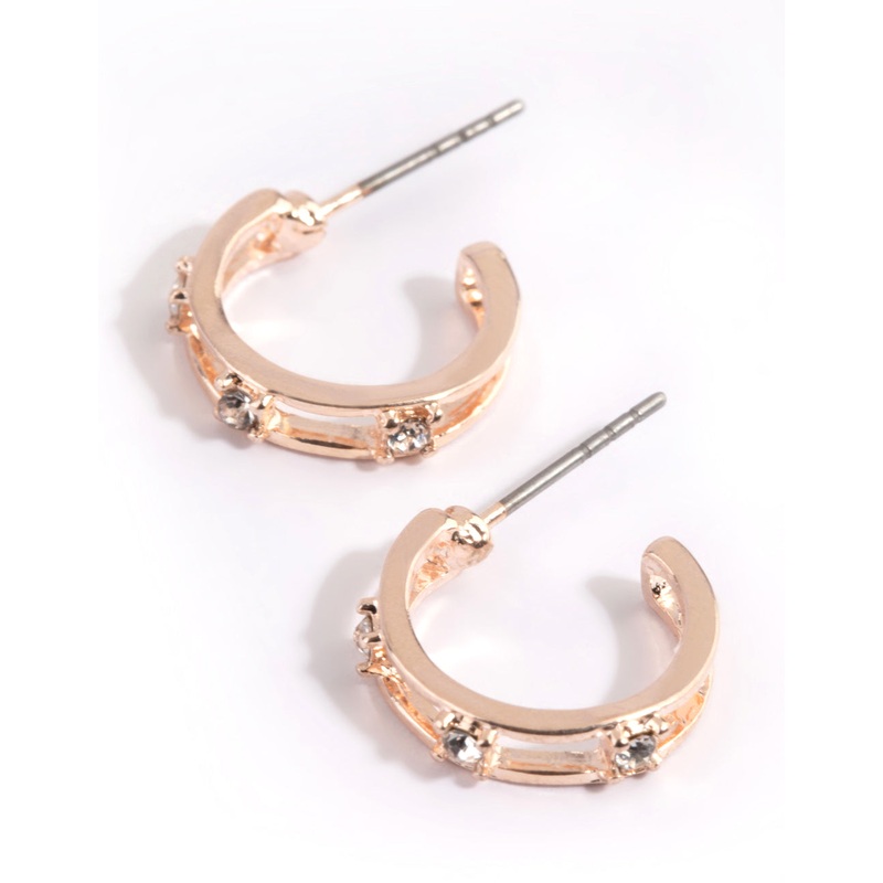 Rose Gold Diamante Huggie Hoop Earrings
