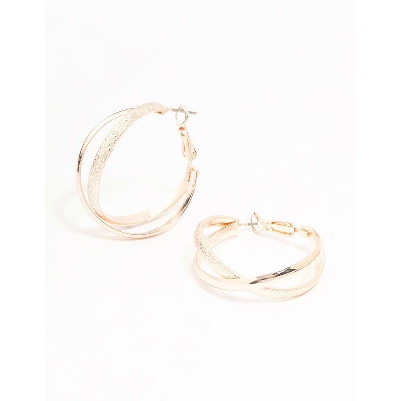 Rose Gold Mixed Textured Crossover Hoop Earrings