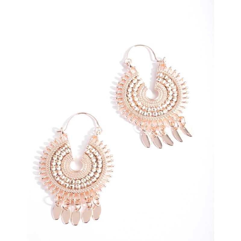 Rose Gold White Bead Chandbali Earrings