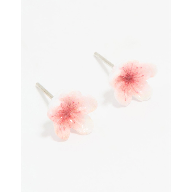 White & Pink Acrylic Frangipani Stud Earrings