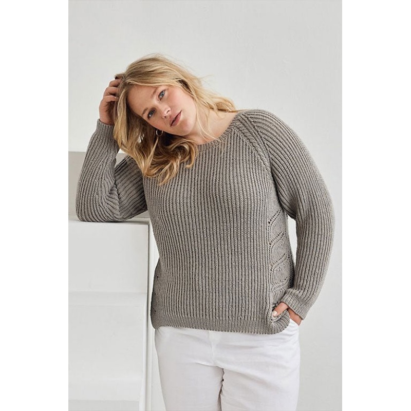 Lana Grossa Merino Edition 3 Patterns – 34 Half-Brioche Rib and Lace Pullover – PDF Download