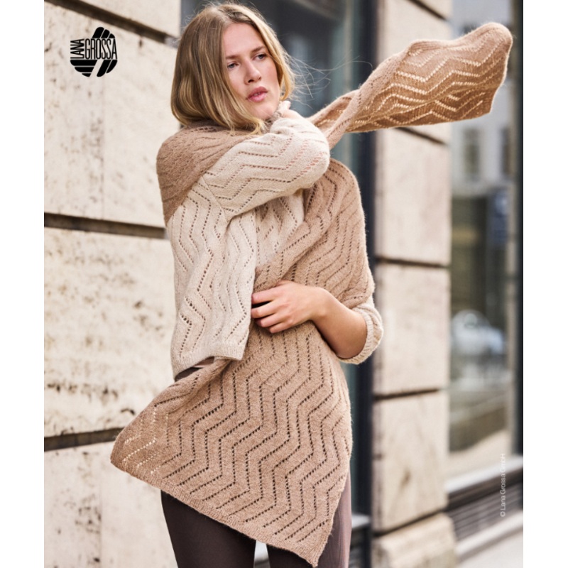 Lana Grossa Natural Lama Patterns – 02 Zig Zag Eyelet Scarf – PDF Download