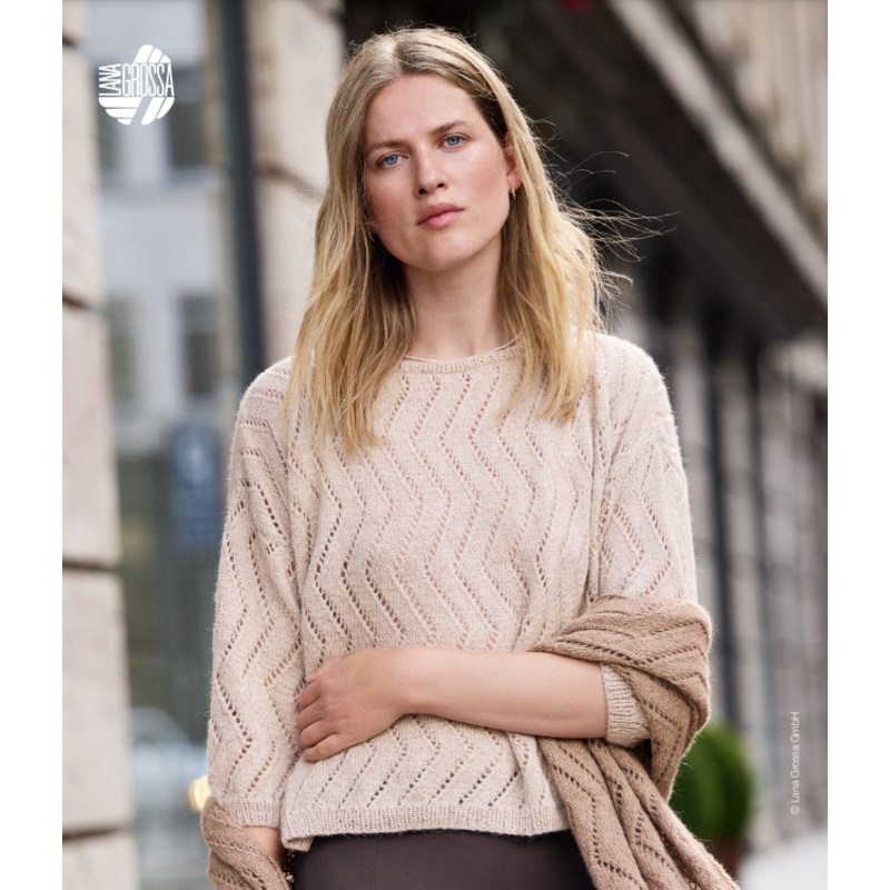 Lana Grossa Natural Lama Patterns – 03 Zig Zag Eyelet Pullover – PDF Download