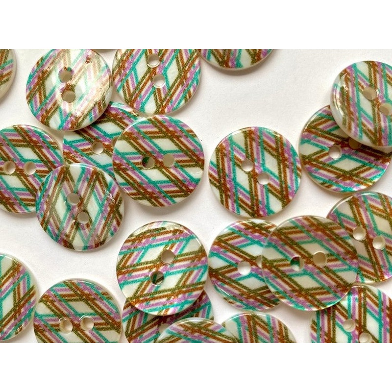 Diamond Pattern Shell Turquoise, Pink & Brown 15mm