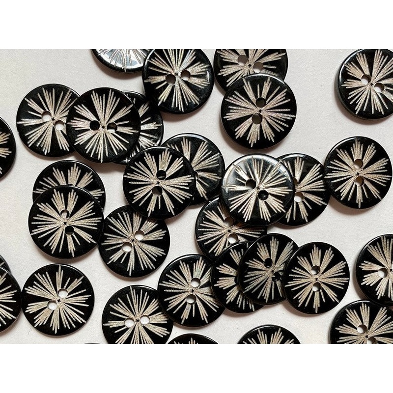 Glossy Black Opaque Shell Laser Starburst Centre 15mm