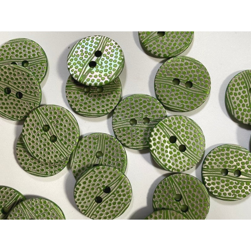 Grey Natural Shell Raised Metallic Green Lines & Dots 18mm