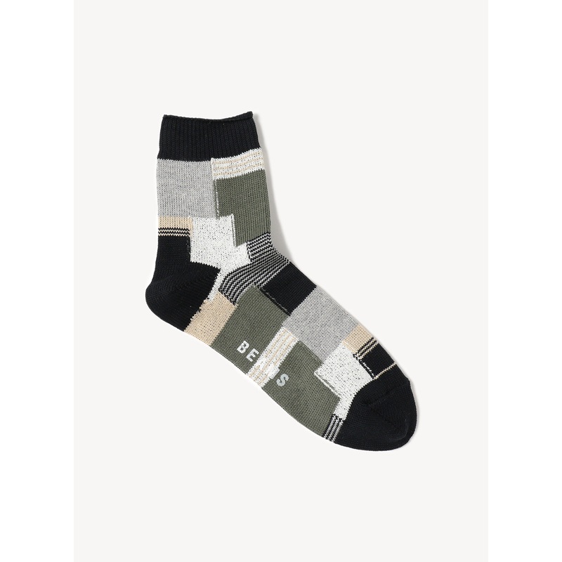 Patchwork Quarter Socks|Black|One Size