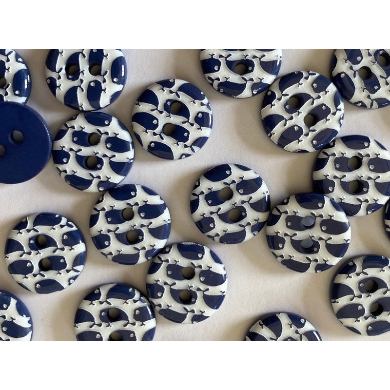 White with Navy Blue Whales 12mm