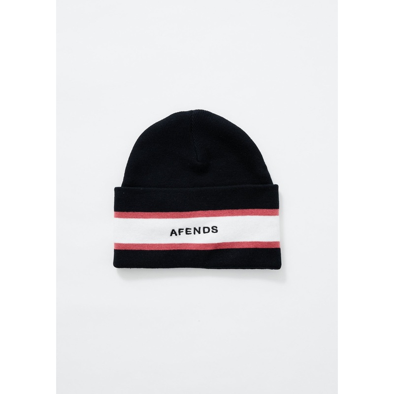 AFENDS Unisex Campbell  – Stripe Beanie – Black