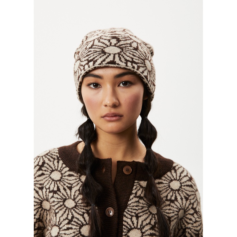 AFENDS Unisex Dandy – Floral Knit Beanie – Toffee