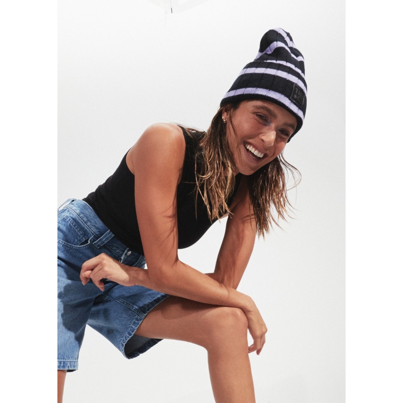 AFENDS Unisex Donnie – Knit Striped Beanie – Black
