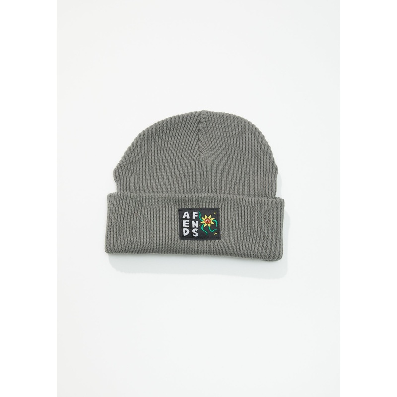 AFENDS Unisex Flowerbed – Rib Beanie – Steel