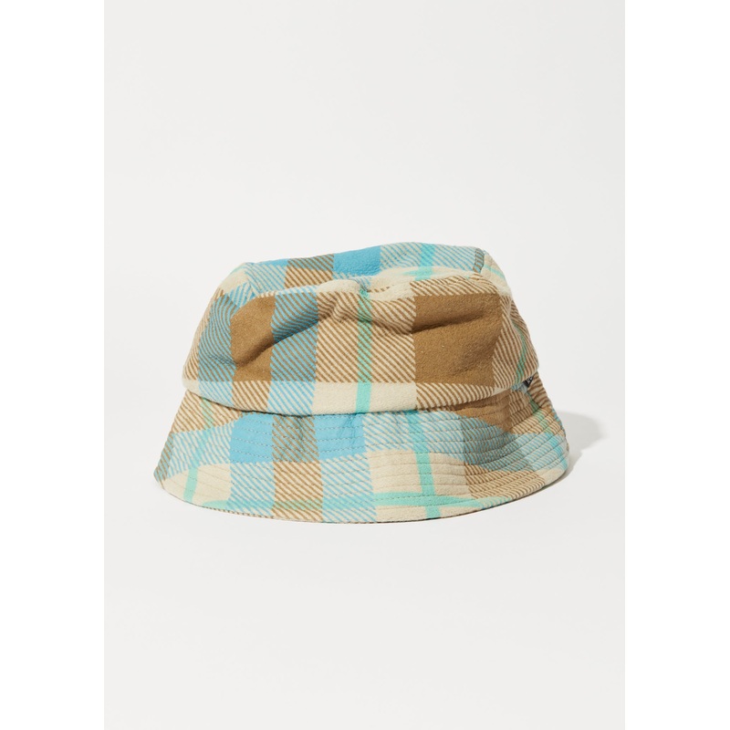 AFENDS Unisex Millie – Reverse Fleece Bucket Hat – Tan Check