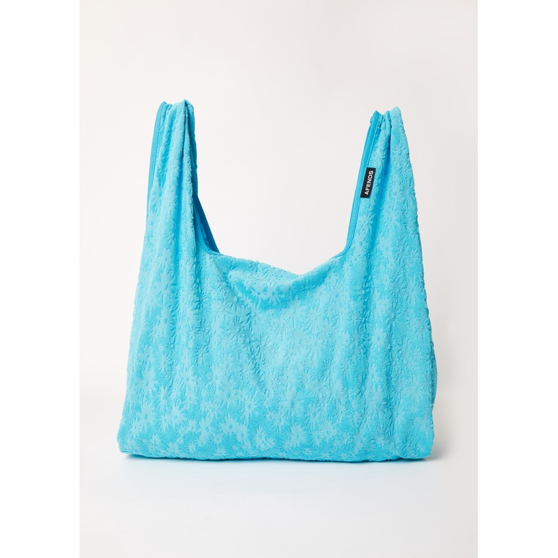 AFENDS Unisex Moon – Terry Oversized Tote Bag – Blue Daisy