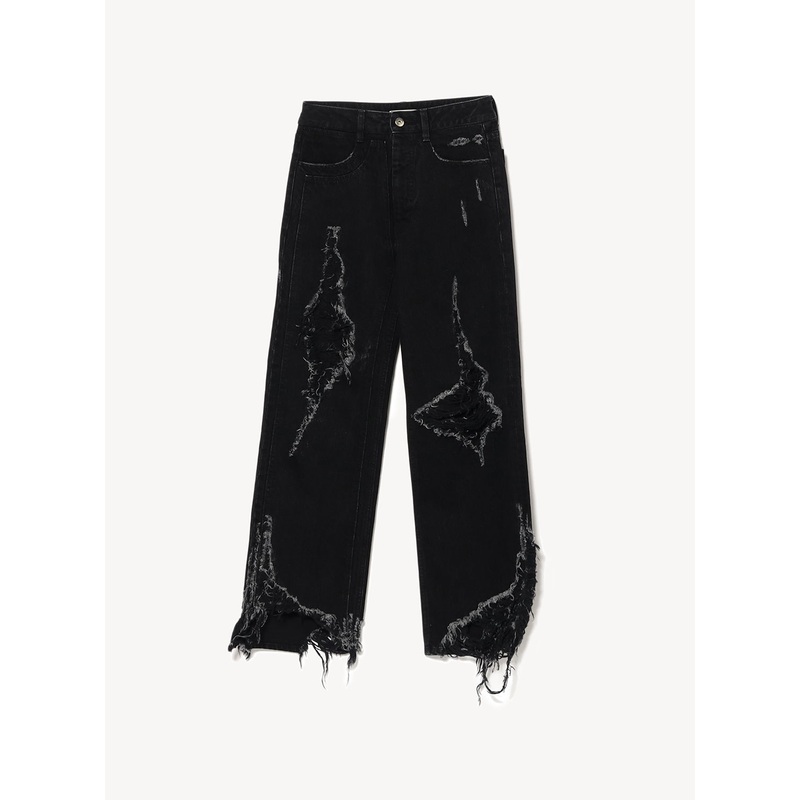 Distressed Denim Pants|Black|34|36